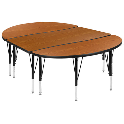 3 Piece 76" Oval Wave Flexible Grey Thermal Laminate Activity Table Set - Height Adjustable Short Legs - View 1