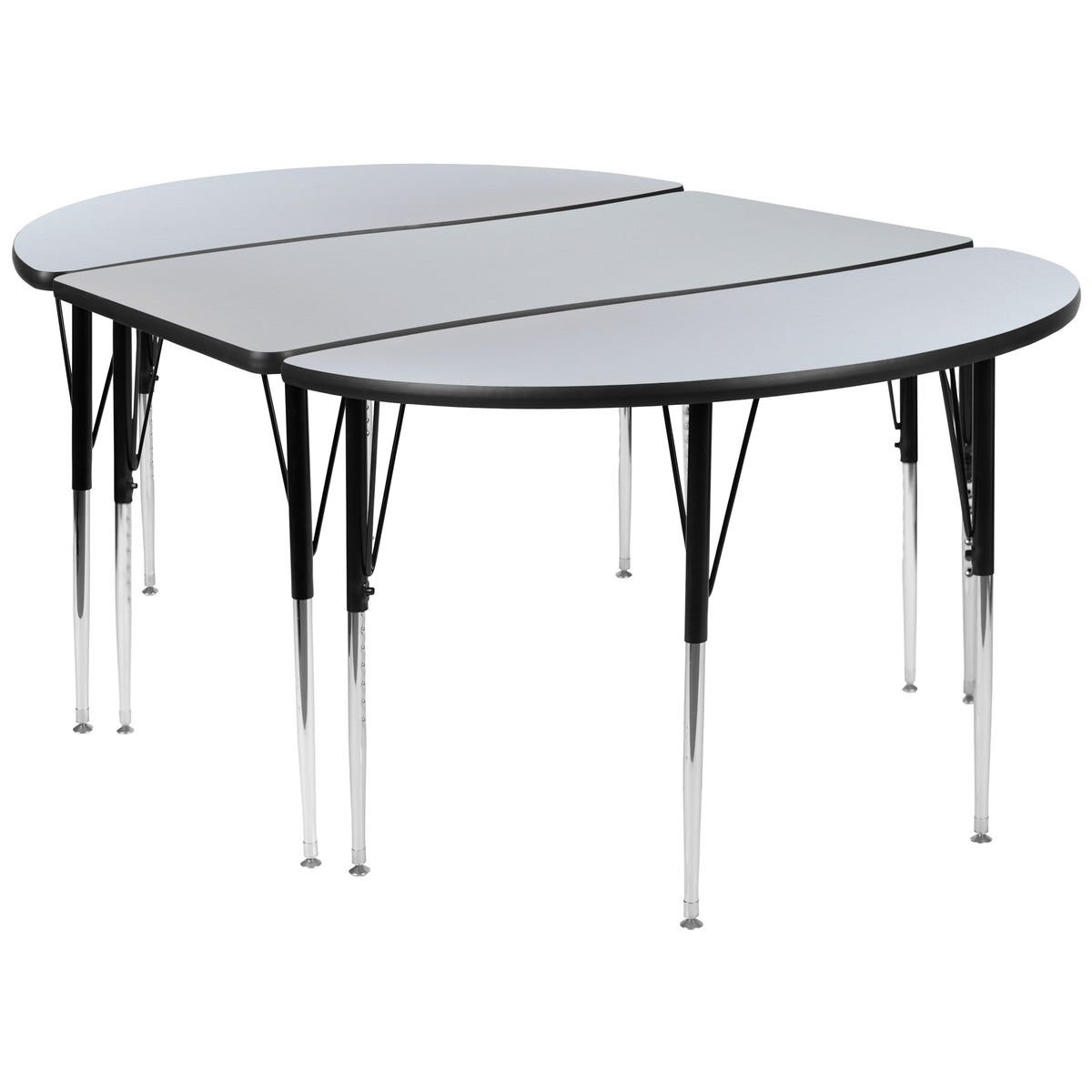 Grey |#| 3 Piece 76inch Oval Wave Flexible Grey Adjustable Activity Table Set