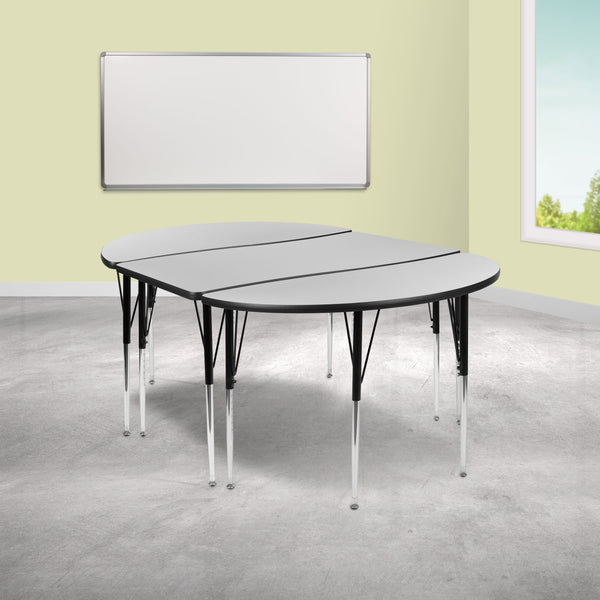 Grey |#| 3 Piece 76inch Oval Wave Flexible Grey Adjustable Activity Table Set