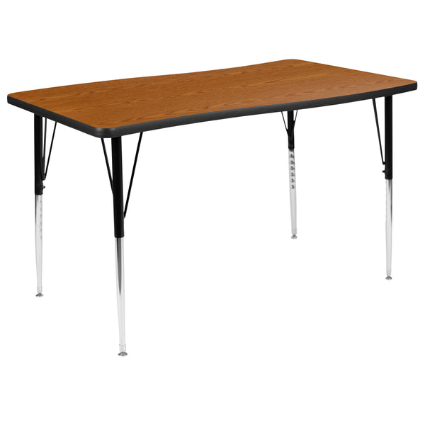 Oak |#| 3 Piece 76inch Oval Wave Flexible Oak Adjustable Activity Table Set
