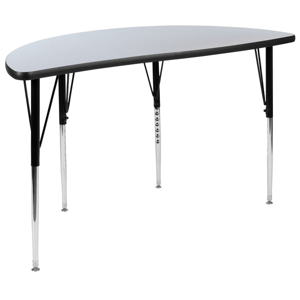 Grey |#| 3 Piece 76inch Oval Wave Flexible Grey Adjustable Activity Table Set