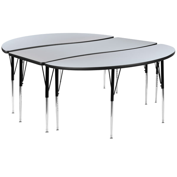 Grey |#| 3 Piece 86inch Oval Wave Flexible Grey Adjustable Activity Table Set