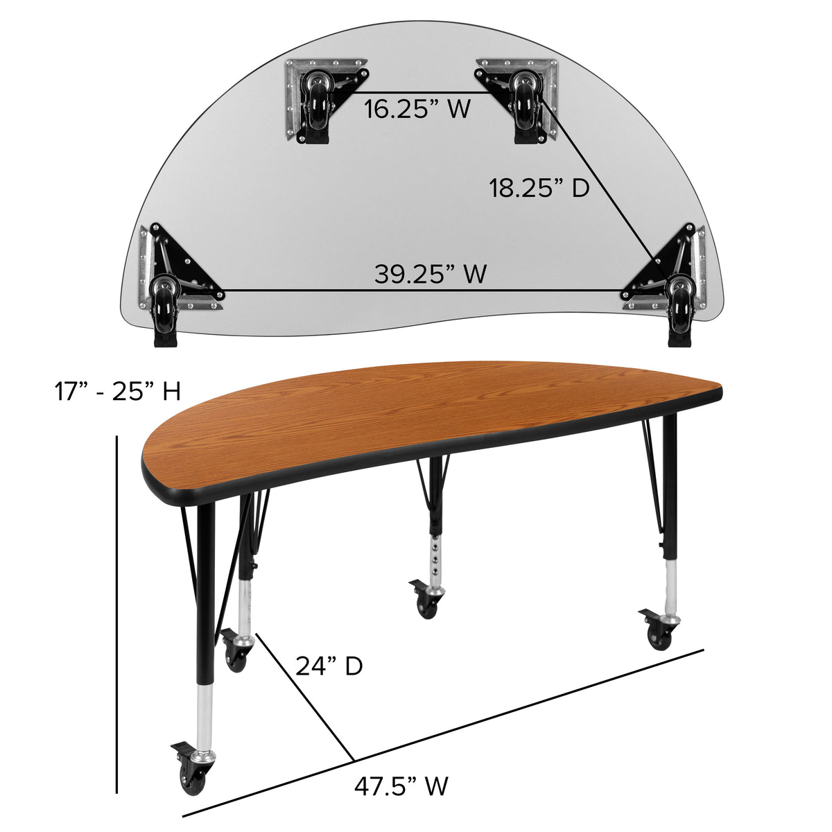 Oak |#| 3PC Mobile 76inch Oval Wave Flexible Oak Kids Adjustable Activity Table Set