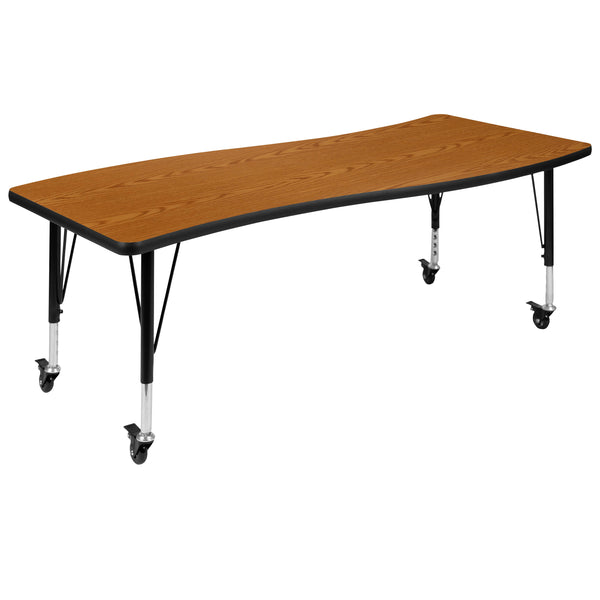 Oak |#| 3PC Mobile 86inch Oval Wave Flexible Oak Kids Adjustable Activity Table Set