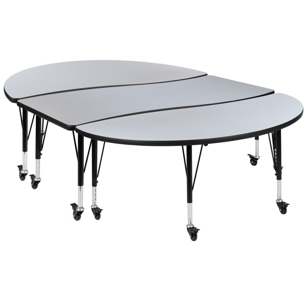 Grey |#| 3PC Mobile 86inch Oval Wave Flexible Grey Kids Adjustable Activity Table Set
