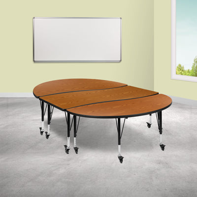 3 Piece Mobile 86" Oval Wave Flexible Grey Thermal Laminate Activity Table Set - Height Adjustable Short Legs - View 2