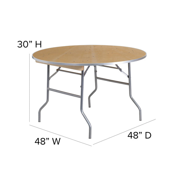 4-Foot Round HEAVY DUTY Birchwood Folding Banquet Table with METAL Edges