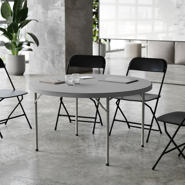 Gray |#| 4FT. Round Granite Dark Gray Plastic Folding Table-Banquet / Event Folding Table