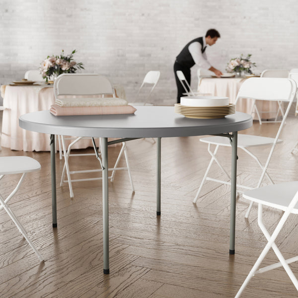 Gray |#| 4FT. Round Granite Dark Gray Plastic Folding Table-Banquet / Event Folding Table