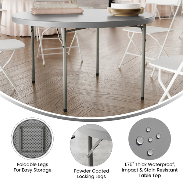 Gray |#| 4FT. Round Granite Dark Gray Plastic Folding Table-Banquet / Event Folding Table