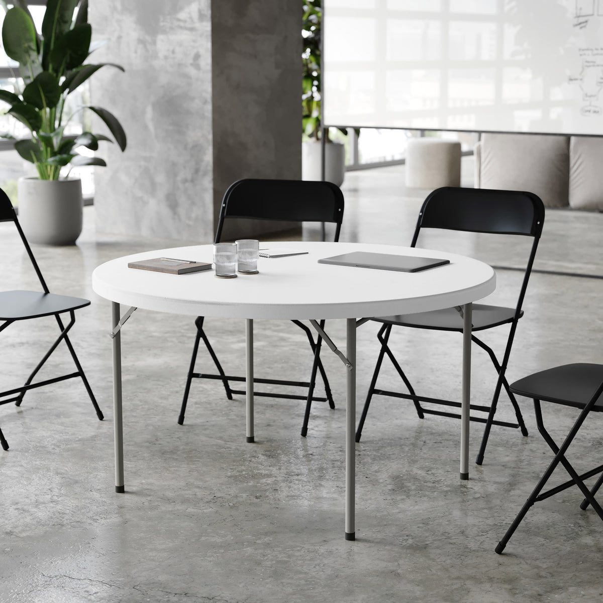 Granite White |#| 4-Foot Round Granite White Plastic Folding Table - Banquet / Event Folding Table