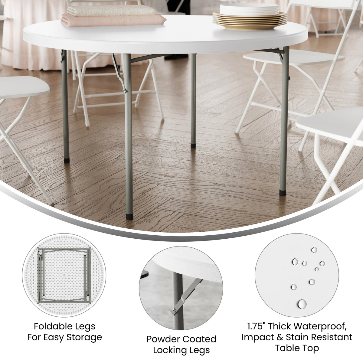 Granite White |#| 4-Foot Round Granite White Plastic Folding Table - Banquet / Event Folding Table