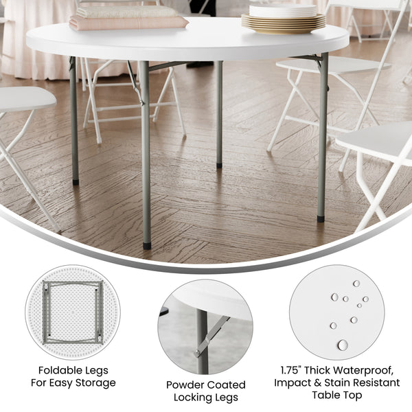Granite White |#| 4-Foot Round Granite White Plastic Folding Table - Banquet / Event Folding Table