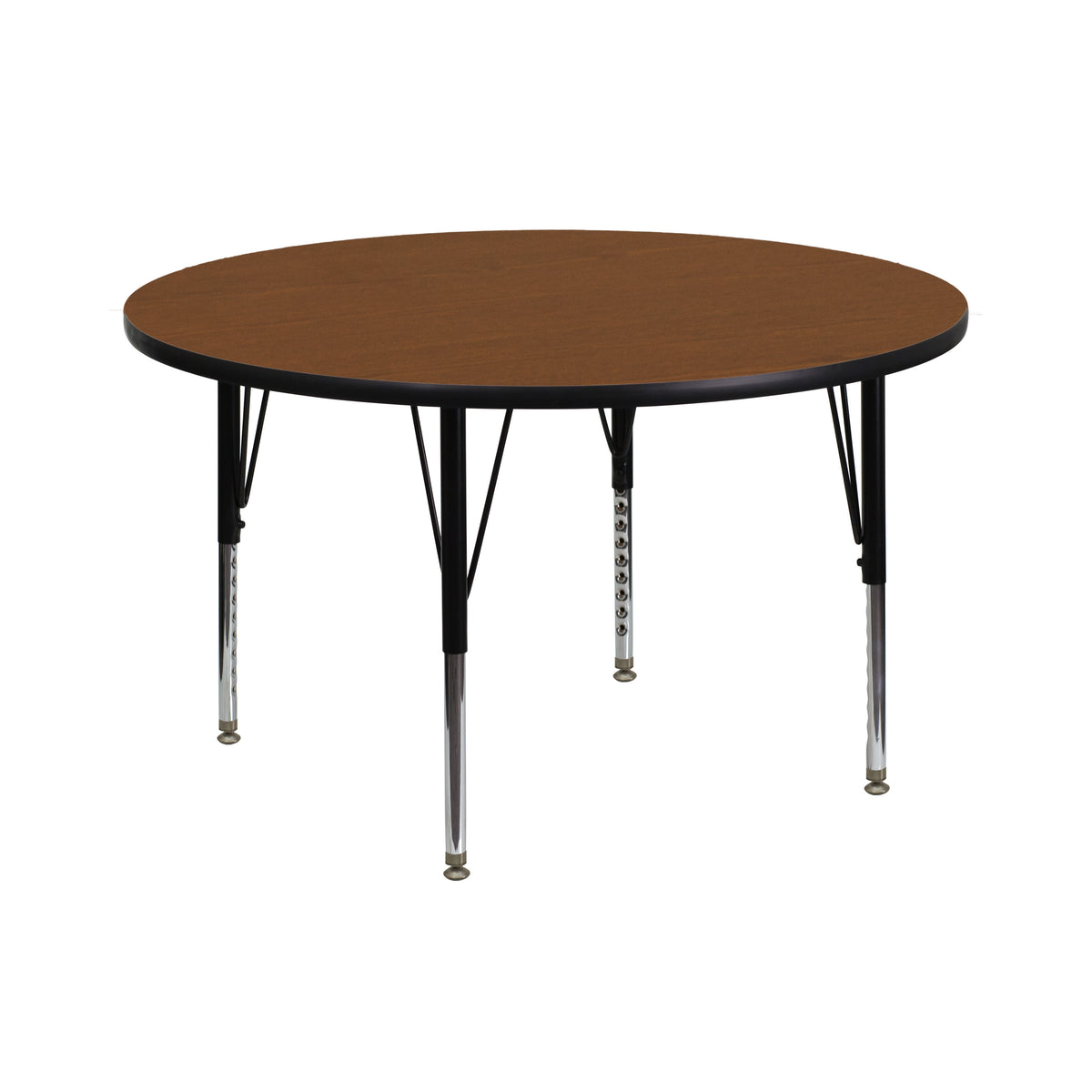 Oak |#| 42inch Round Oak HP Laminate Activity Table - Height Adjustable Short Legs