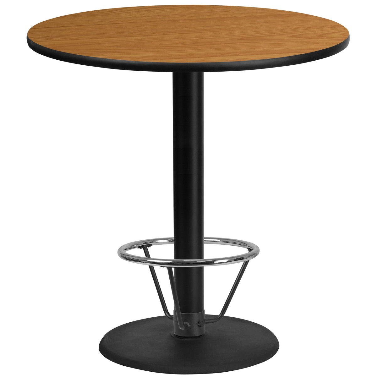 Natural |#| 42inch Round Natural Laminate Table Top & 24inch Round Bar Height Base with Foot Ring
