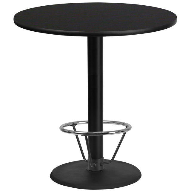 42'' Round Laminate Table Top with 24'' Round Bar Height Table Base and Foot Ring - View 1