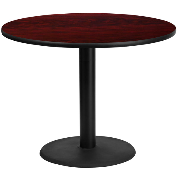 Mahogany |#| 42inch Round Mahogany Laminate Table Top with 24inch Round Table Height Base