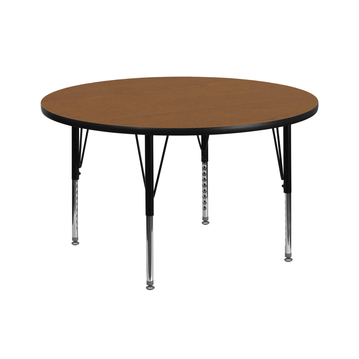 Oak |#| 42inch Round Oak Thermal Laminate Activity Table - Height Adjustable Short Legs