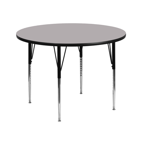 Gray |#| 42inch Round Grey Thermal Laminate Activity Table - Standard Height Adjustable Legs