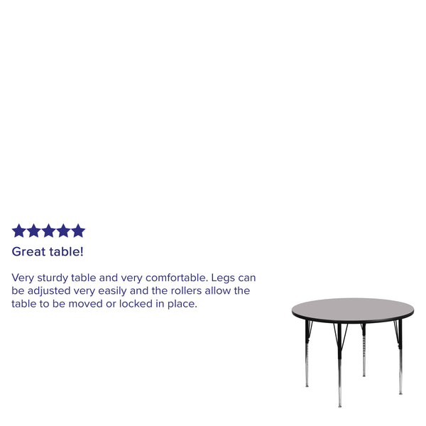 Gray |#| 42inch Round Grey Thermal Laminate Activity Table - Standard Height Adjustable Legs