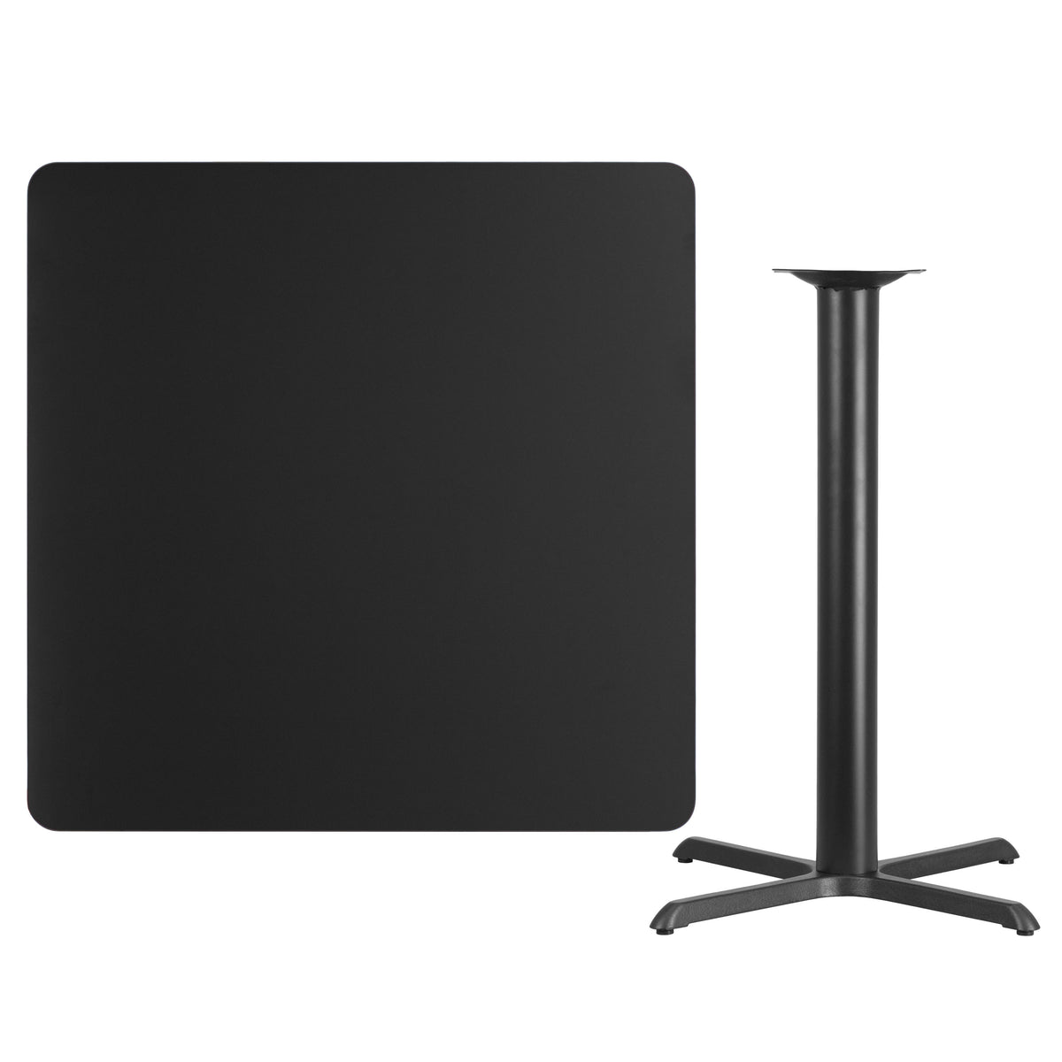 Black |#| 42inch Square Black Laminate Table Top with 33inch x 33inch Bar Height Table Base