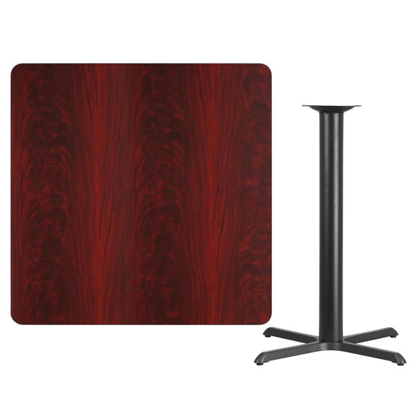 Walnut |#| 42inch Square Walnut Laminate Table Top with 33inch x 33inch Bar Height Table Base