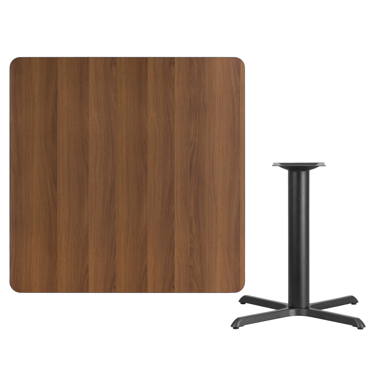 Walnut |#| 42inch Square Walnut Laminate Table Top with 33inch x 33inch Table Height Base