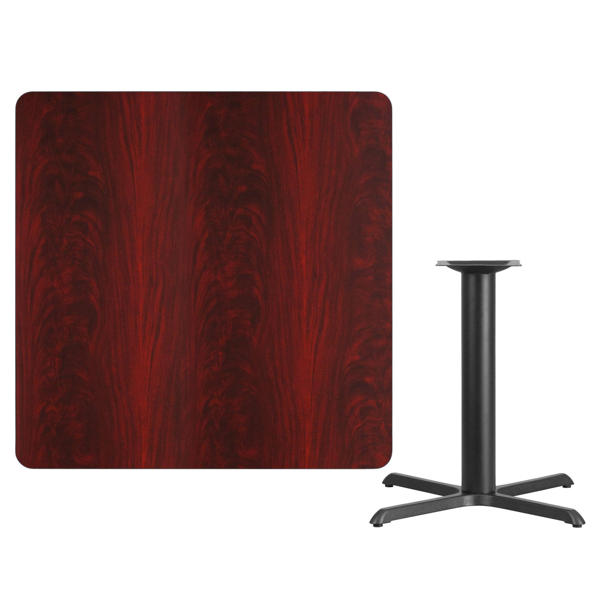 Mahogany |#| 42inch Square Mahogany Laminate Table Top with 33inch x 33inch Table Height Base