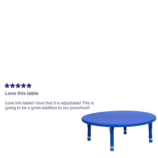 Blue |#| 45inch Round Blue Plastic Height Adjustable Activity Table