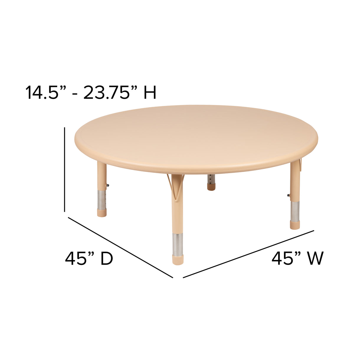 Natural |#| 45inch Round Natural Plastic Height Adjustable Activity Table - School Table for 4