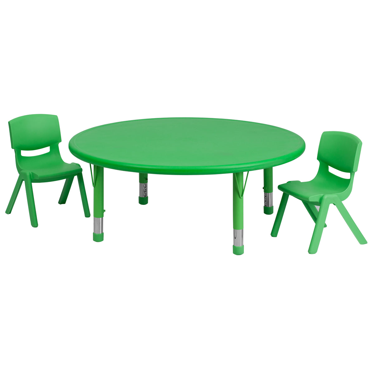 Green |#| 45inch Round Green Plastic Height Adjustable Activity Table Set with 2 Chairs