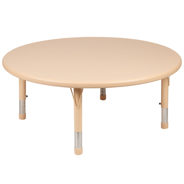 Natural |#| 45inch Round Natural Plastic Height Adjustable Activity Table Set with 4 Chairs