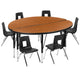 Oak |#| 47.5inch Circle Wave Activity Table Set with 14inch Student Stack Chairs, Oak/Black