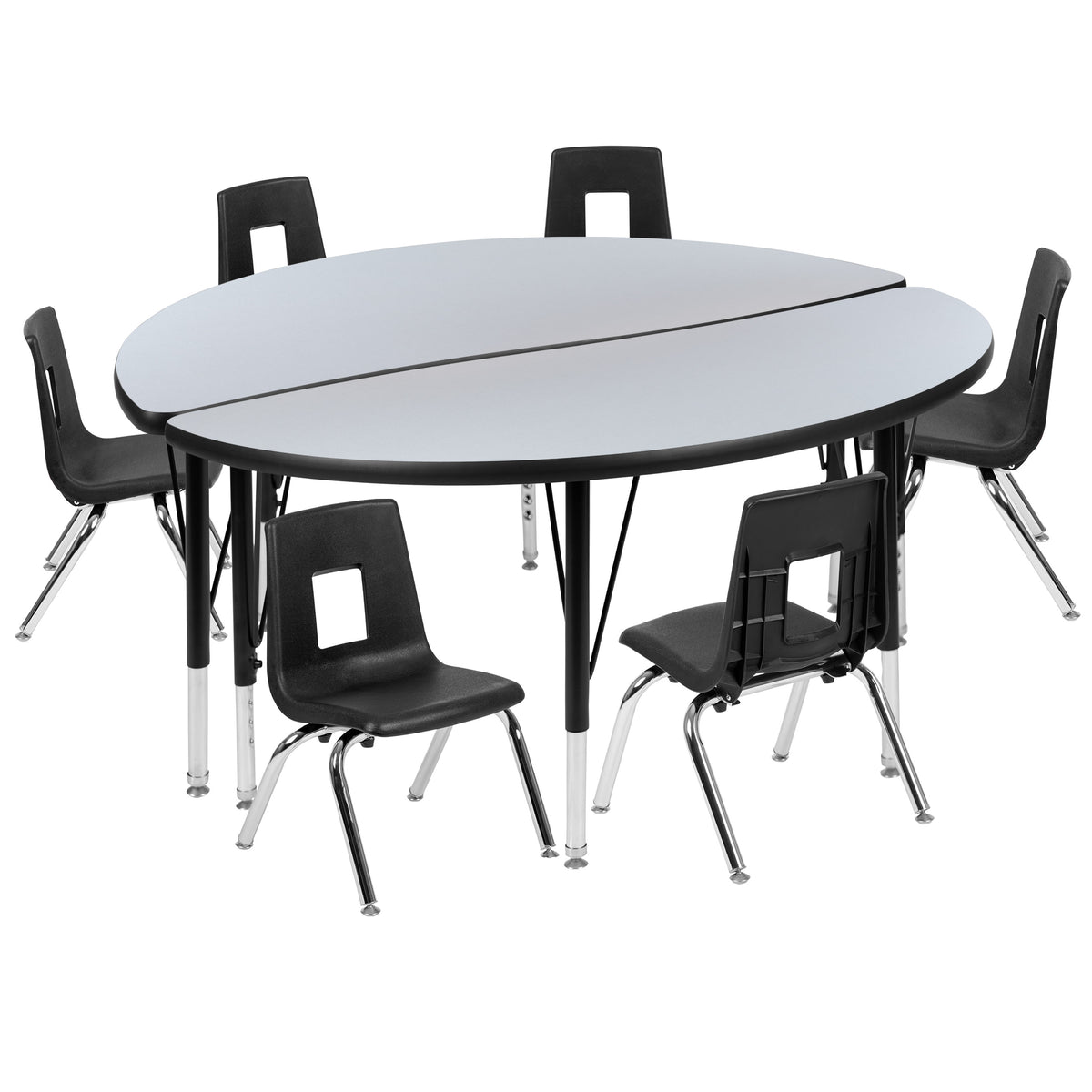 Grey |#| 47.5inch Circle Wave Activity Table Set with 14inch Student Stack Chairs, Grey/Black