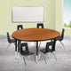 Oak |#| 47.5inch Circle Wave Activity Table Set with 14inch Student Stack Chairs, Oak/Black