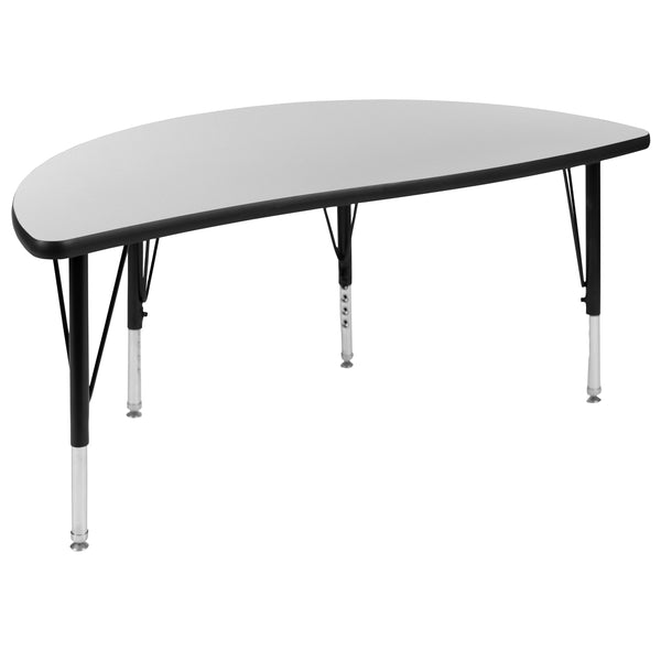 Grey |#| 47.5inch Circle Wave Activity Table Set with 14inch Student Stack Chairs, Grey/Black