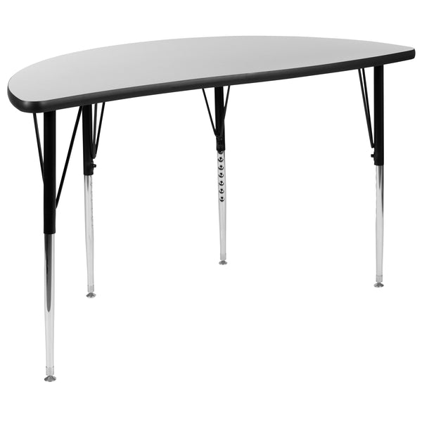 Grey |#| 47.5inch Circle Wave Activity Table Set with 18inch Student Stack Chairs, Grey/Black