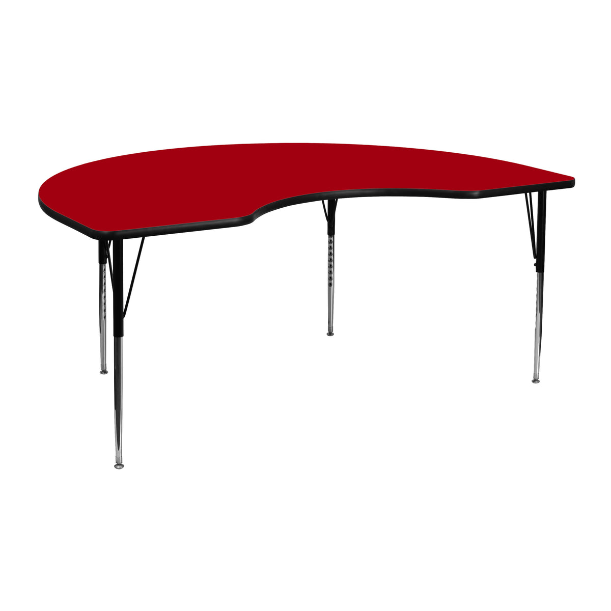 Red |#| 48inchW x 72inchL Kidney Red Thermal Laminate Activity Table - Height Adjustable Legs