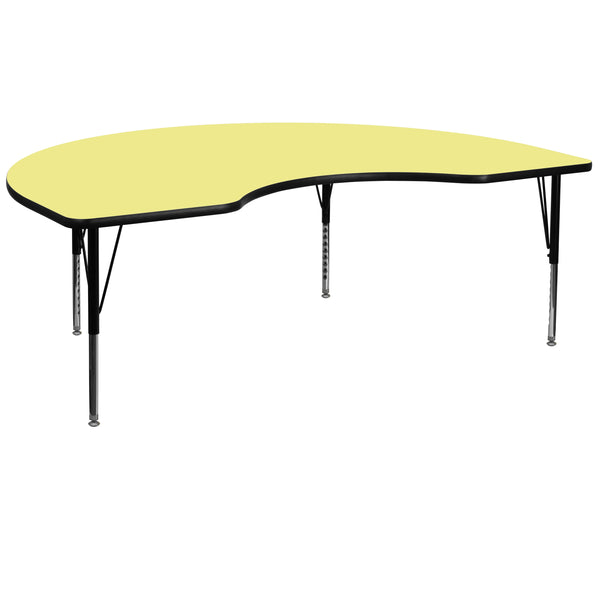 Yellow |#| 48inchW x 96inchL Kidney Yellow Thermal Laminate Adjustable Activity Table