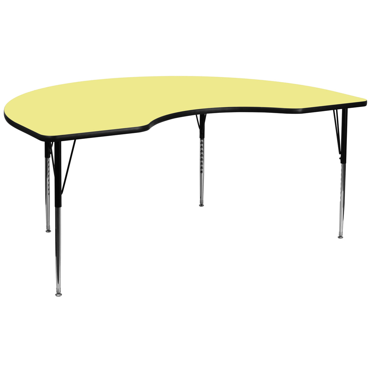 Yellow |#| 48inchW x 96inchL Kidney Yellow Thermal Laminate Adjustable Activity Table