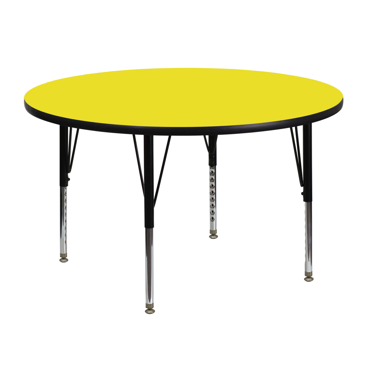 Yellow |#| 48inch Round Yellow HP Laminate Activity Table - Height Adjustable Short Legs