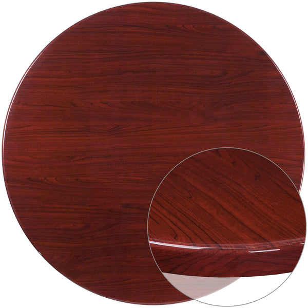 Mahogany |#| 48inch Round High-Gloss Mahogany Resin Table Top with 2inch Thick Drop-Lip