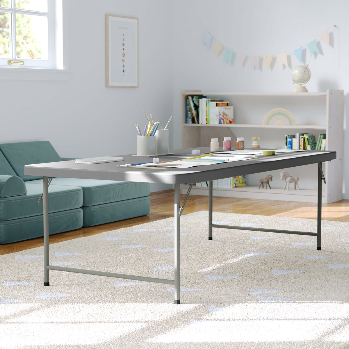 Granite Gray |#| 4.93-Foot Kid's Granite Gray Plastic Folding Activity Table - Play Table