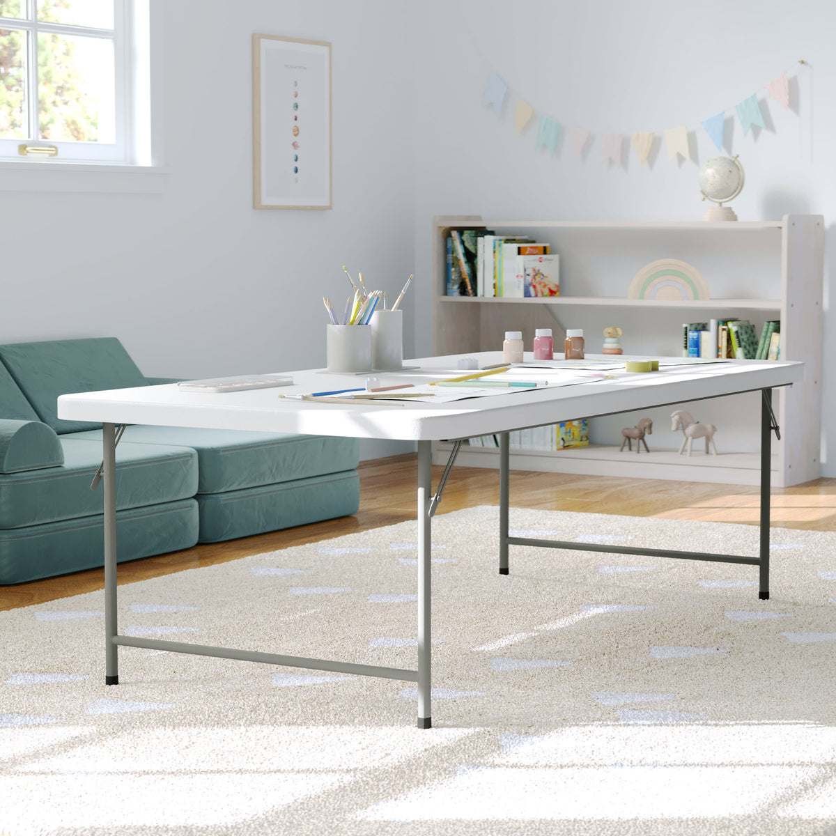 Granite White |#| 4.93-Foot Kid's Granite White Plastic Folding Activity Table - Play Table