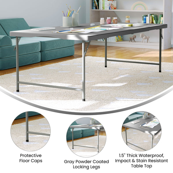 Granite Gray |#| 4.93-Foot Kid's Granite Gray Plastic Folding Activity Table - Play Table