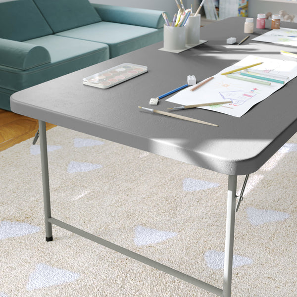 Granite Gray |#| 4.93-Foot Kid's Granite Gray Plastic Folding Activity Table - Play Table