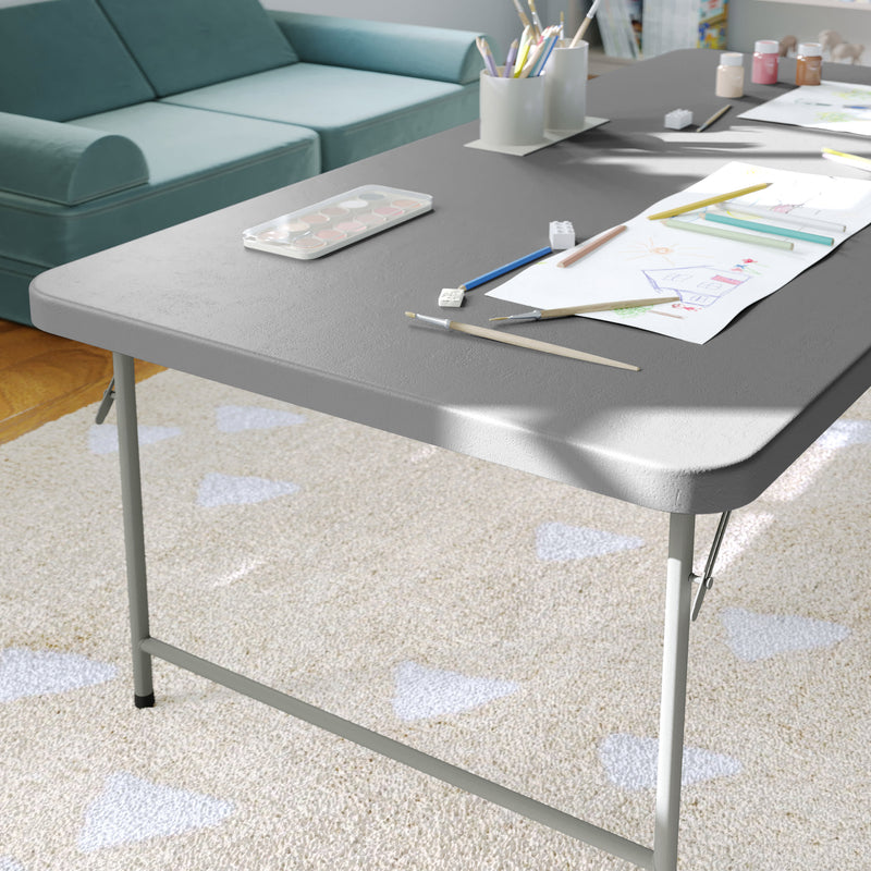 Granite Gray |#| 4.93-Foot Kid's Granite Gray Plastic Folding Activity Table - Play Table