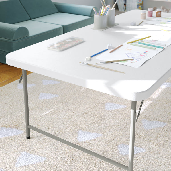Granite White |#| 4.93-Foot Kid's Granite White Plastic Folding Activity Table - Play Table