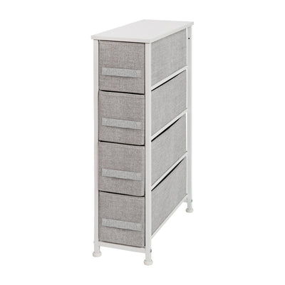 4 Drawer Slim Wood Top Cast Iron Frame Vertical Storage Dresser with Easy Pull Fabric Drawers - View 1