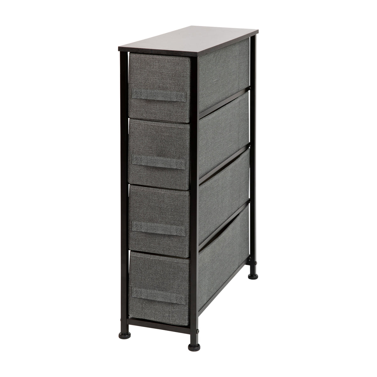 Gray Drawers/Black Frame |#| 4 Drawer Vertical Slim Storage Dresser-Black Wood Top & Gray Fabric Pull Drawers